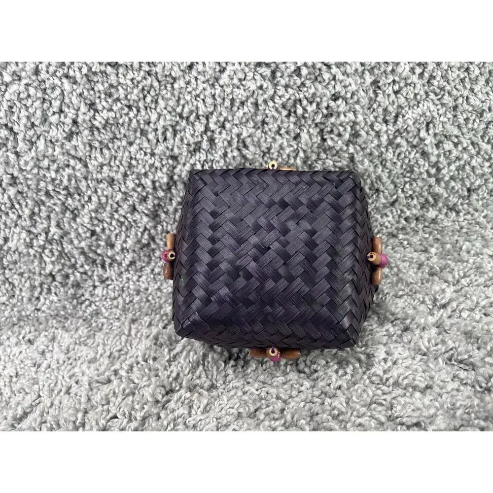 Small Woven Basket Square Container Purple Small 4.5x5x3. Inch Trinket Decor